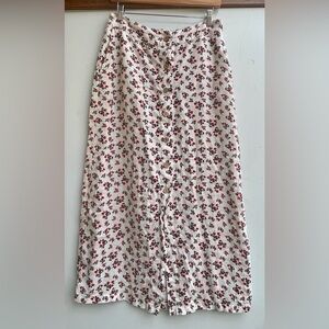 Linen Floral Button-Down Skirt - Red and White